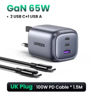 شاحن سريع يو جرين UK Plug GaN 100 وات 65 وات لأجهزة ماك بوك اللوحي شحن سريع لهاتف آيفون شاومي USB Type C PD لشحن هواتف آيفون 13
