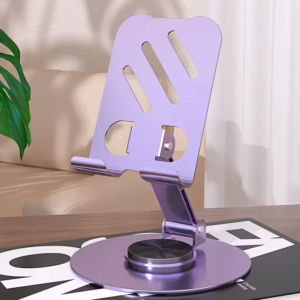 ألومنيوم عالمي بالكامل المعدن 360 °   حامل هاتف محمول دوار - تصميم عمود مزدوج قابل للطي، دعامة ثابتة مضادة للانزلاق